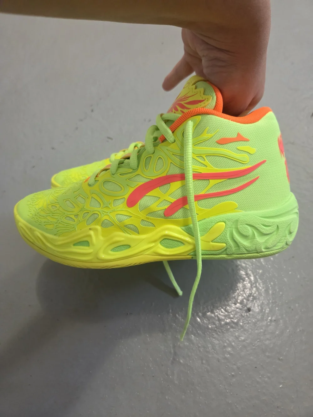 Puma Neon Lime Kids Sneakers with Orange Accents